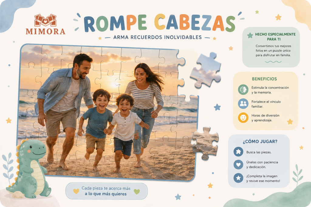 Tablero del juego Memorice de Mimora con tarjetas de fotos familiares